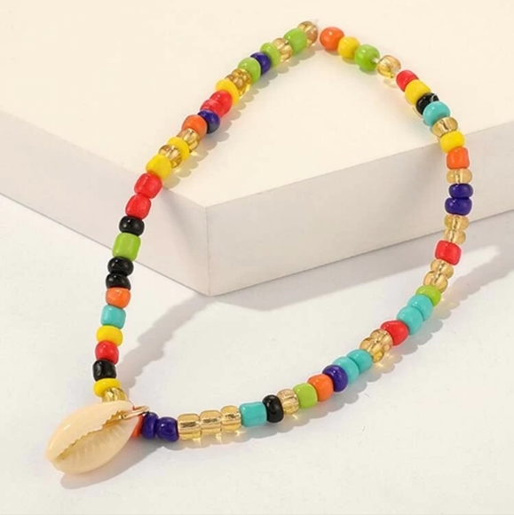 Colorful Beaded Anklet with Puka Shell Charm - Picture 3 of 5